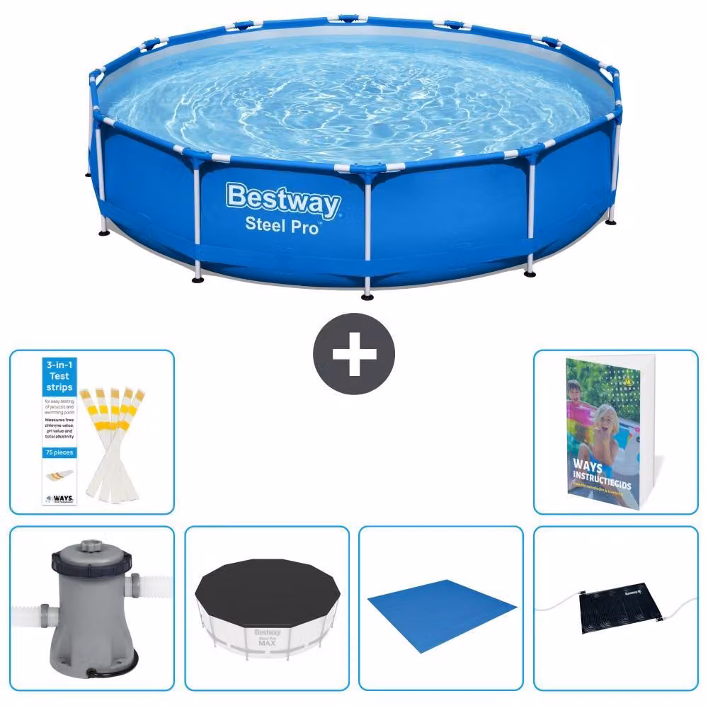 Piscina gonfiabile Bestway Steel Pro, rotonda, dimensioni 366x76 cm, composta da 5 parti, modello S214
