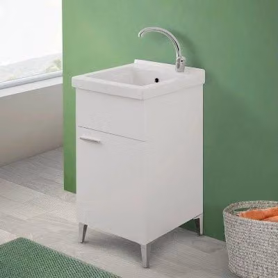 Mobile lavatoio bianco moderno con vasca in ceramica L: 45 cm, P: 51 cm, H: 84 cm