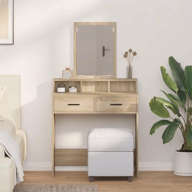 vidaXL Tavolo da Trucco Moderno in Rovere e Beige L: 79 cm, P: 41 cm, H: 140 cm