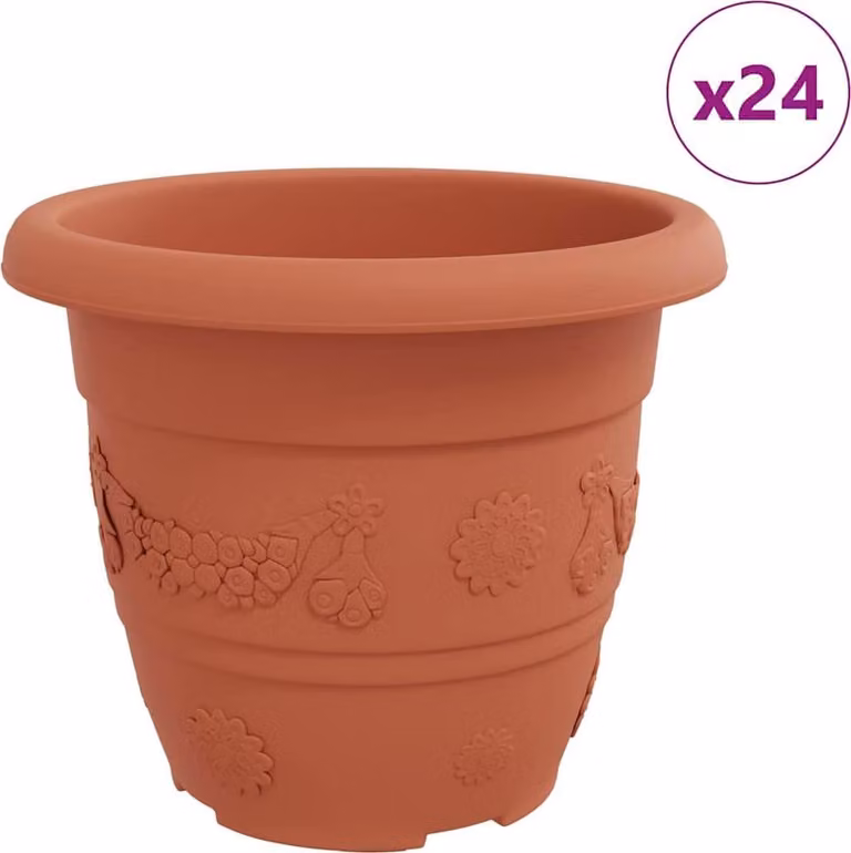 Vaso Rotondo per Fiori 24 pcs Rosso Mattone Ø 30 x 25 cm