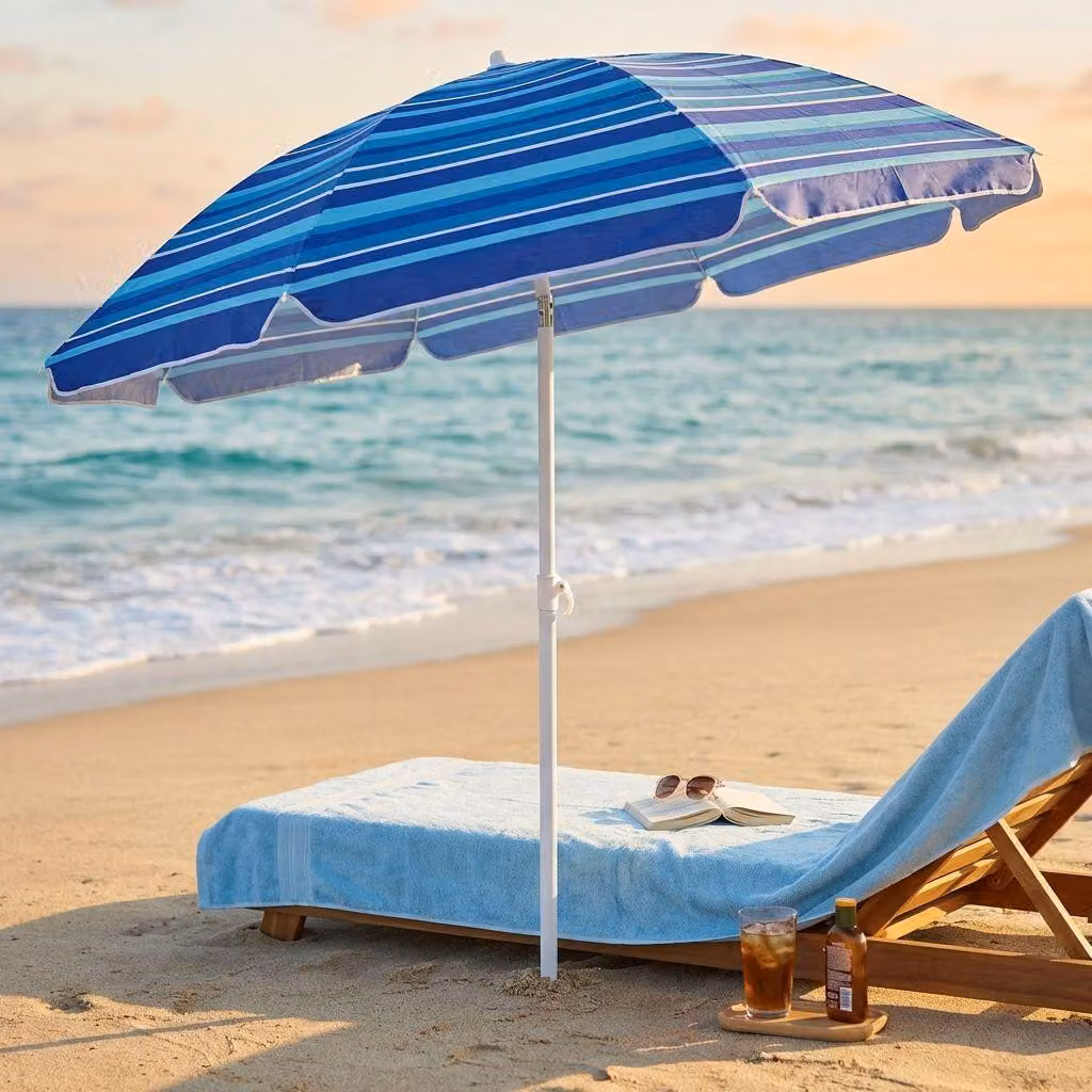 Milani Home - ombrellone da spiaggia diametro 1,8 m con palo centrale in acciaio, telo TNT multicolor, inclinabile, per mare, piscina e campeggio