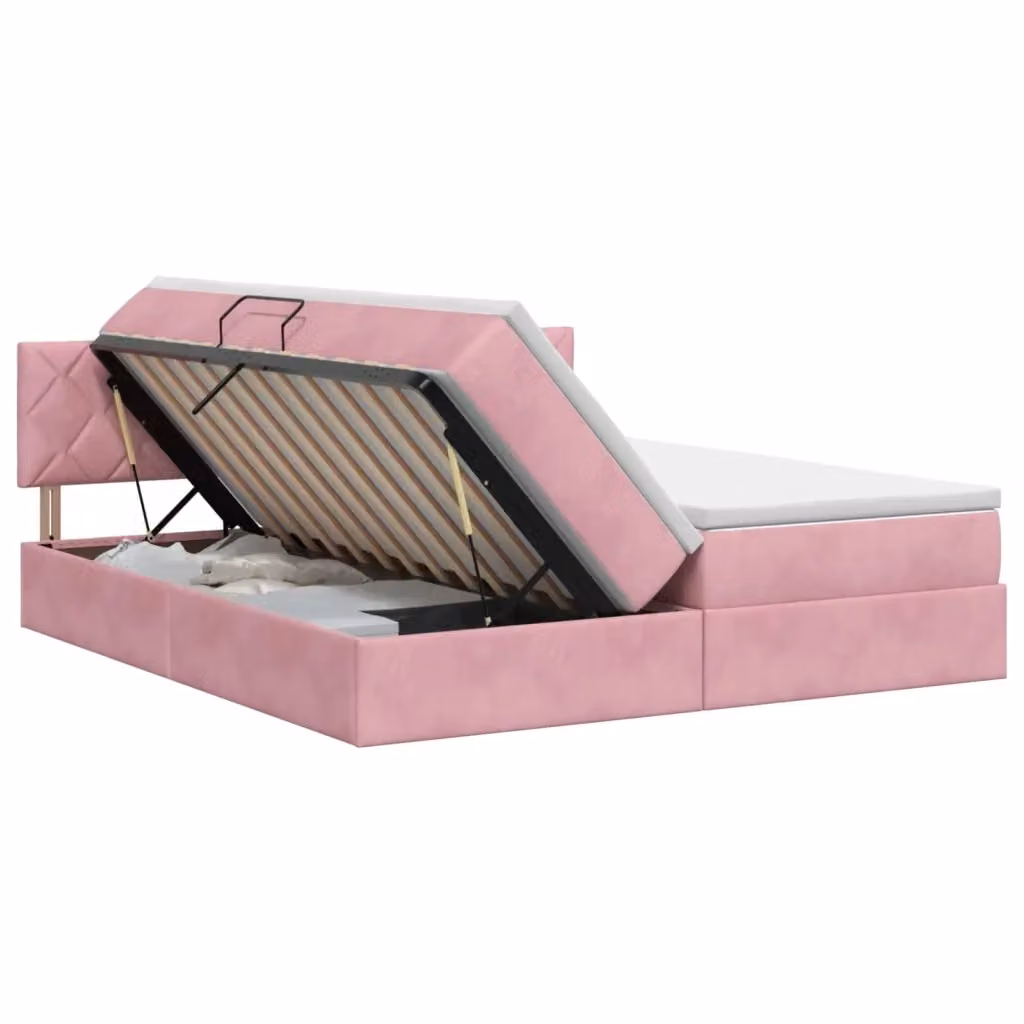 Letto con Contenitore e Testiera vidaXL in Velluto e Finta Pelle Rosa L/P/H: 180 x 200 x 88 cm – 2