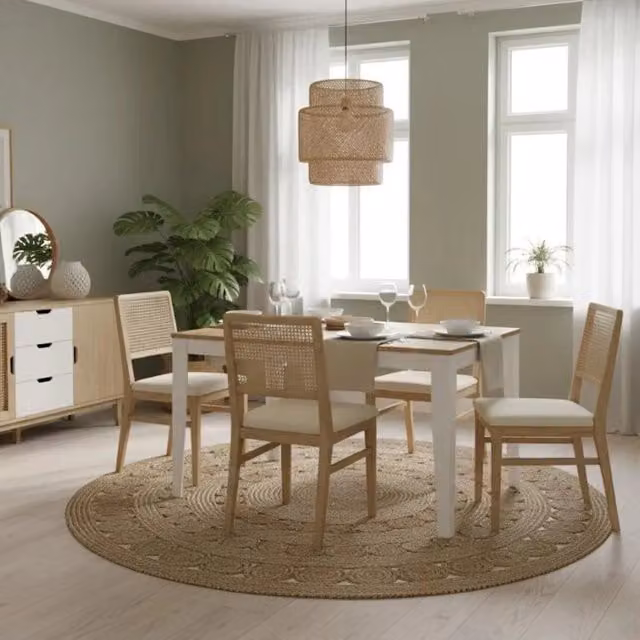 Tavolo da pranzo allungabile Moon Duzzle effetto rovere naturale e bianco, L: 156-316 x P: 90 cm, H: 76 cm