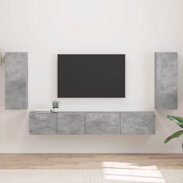 Set mobile TV 4 pz-Credenza per TV Grigio cemento Legno multistrato 316784