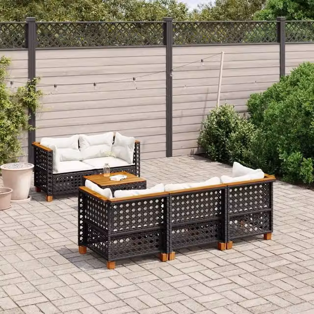 Set Divano da Giardino 6 pz vidaXL in Polyrattan Nero con Cuscini e Tavolino