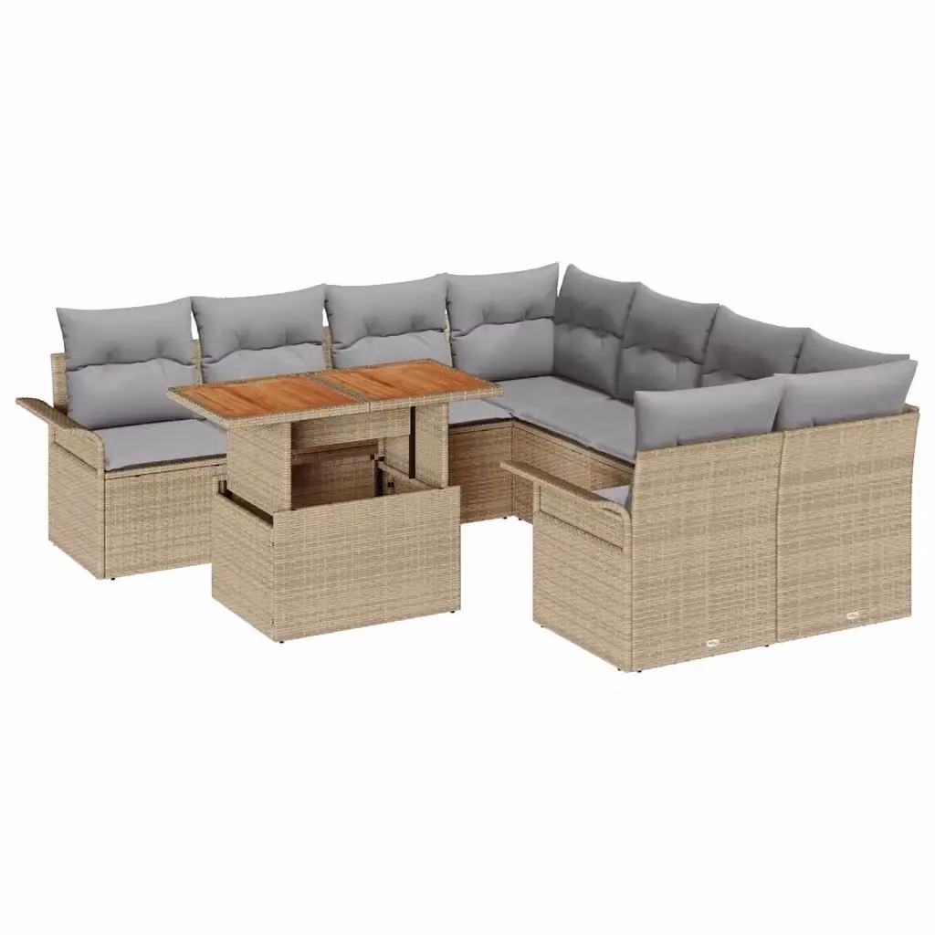 Set Divano da Giardino Moderno vidaXL in Rattan e Metallo, 9 Pezzi, Beige – 2