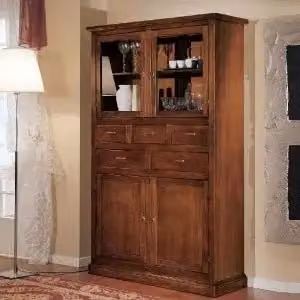 Vetrina dispensa in legno arte povera noce scuro 5 cassetti