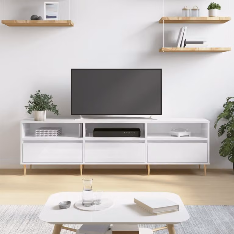 vidaXL Mobile Porta TV Moderno Bianco Lucido L: 150 cm, P: 30 cm, H: 44,5 cm