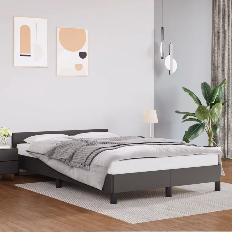 The Living Store Giroletto con testiera grigio 120x200 cm in ecopelle