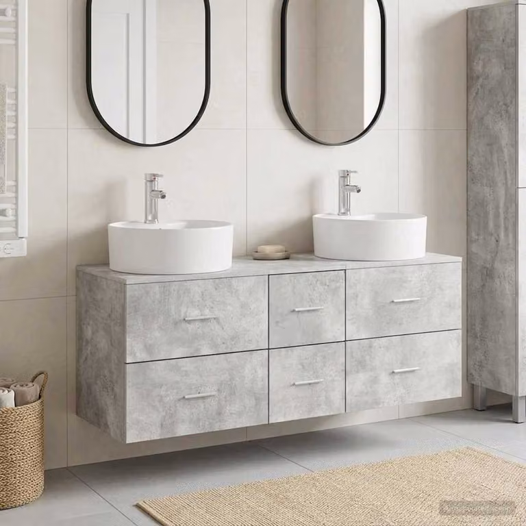 Set di mobili per il bagno moderno vidaXL in 3 pezzi Grigio Cemento e Argento con mobile lavabo e armadietto laterale