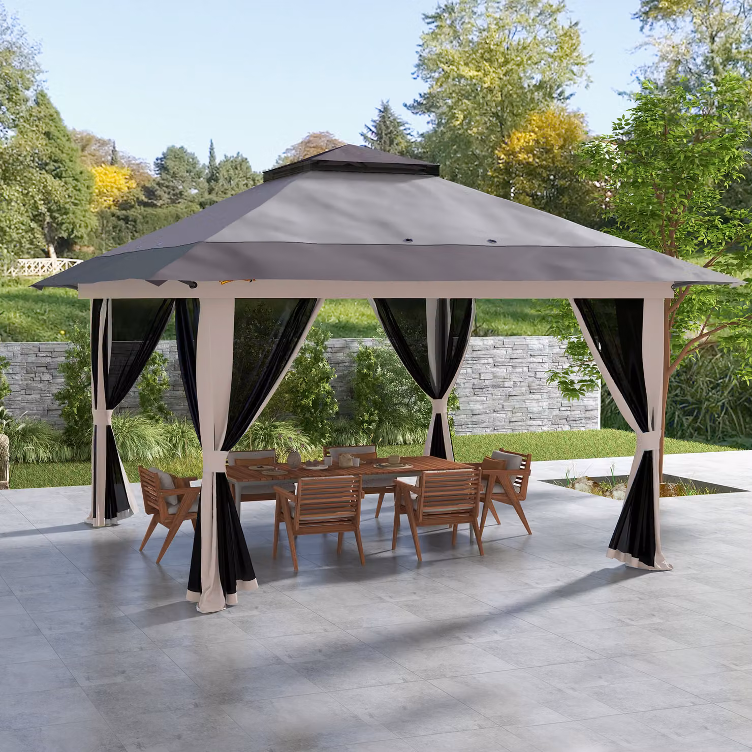 Tenda Pieghevole Pop-up Outsunny con Altezza Regolabile, Protezione UV50+, Doppio Tetto e Zanzariere, L/P/H: 4 x 4 x 2,8 m, Grigio Chiaro – 2