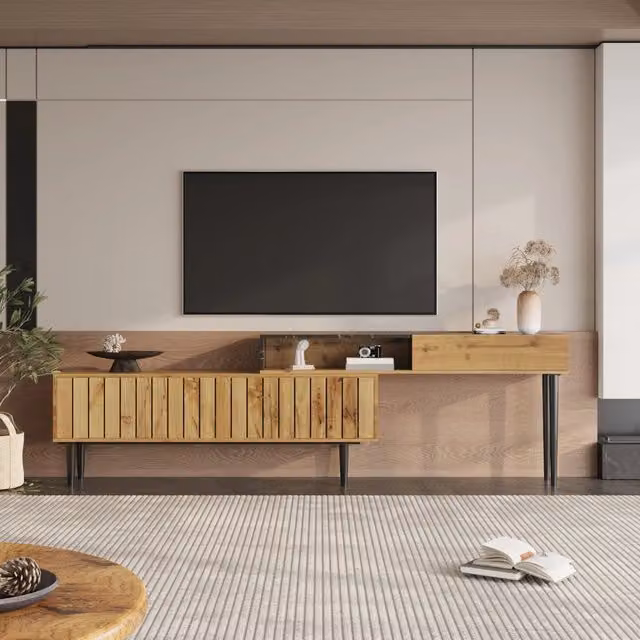 Mobile TV moderno Zephmum in legno e metallo colore marrone L: 129 cm, P: 30 cm, H: 58 cm