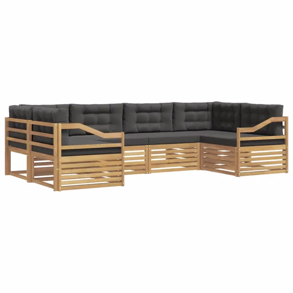 Set di divani da esterno a L vidaXL in legno di acacia con cuscini, Bianco e Antracite – 2