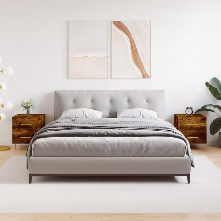 Set di 2 comodini vidaXL in legno multistrato color rovere fumo, design moderno per camera da letto, L 40 cm x P 35 cm x H 47,5 cm