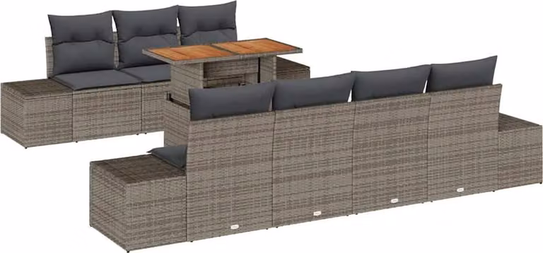 Set Divano da Giardino 8 pcs Grigio Poly Rattan