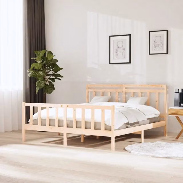 Giroletto Super King vidaXL in legno massello di pino con doghe piatte e telaio rigido L/P: 180 x 200 cm