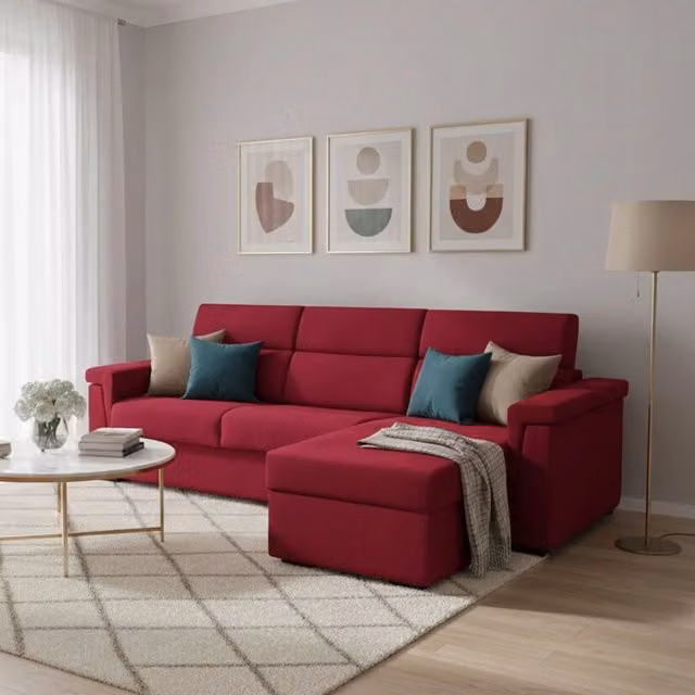 Divano Letto con Penisola DMORA Rosso, Made in Italy, L/P/H: 285 x 160 x 80 cm