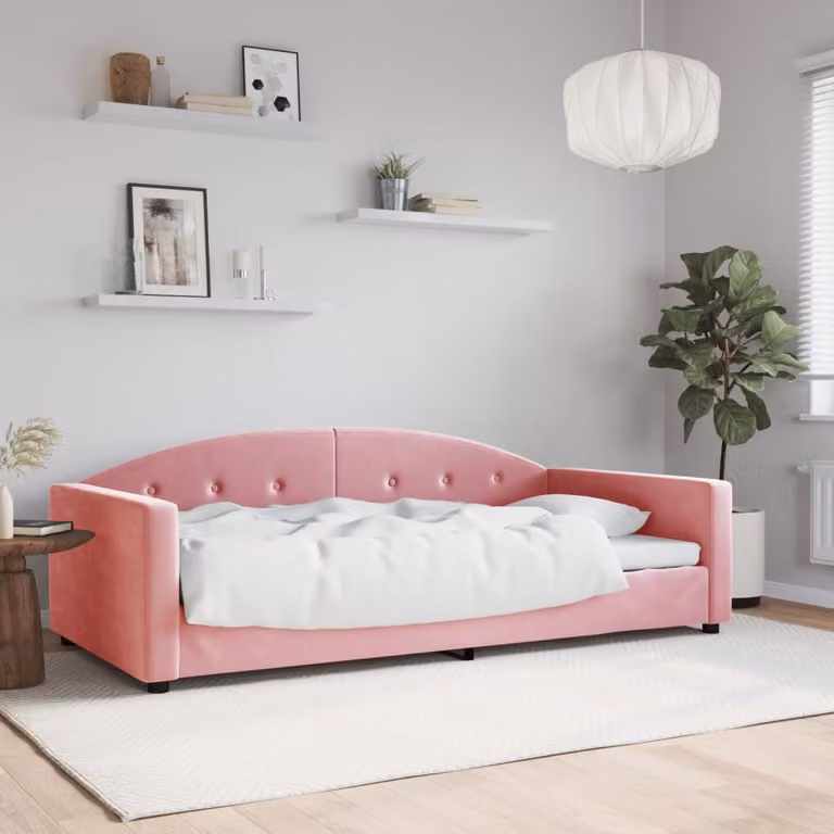 Letto da giorno vidaXL in velluto rosa con struttura imbottita e moderna, L/P/H: 200 x 100 x 75 cm