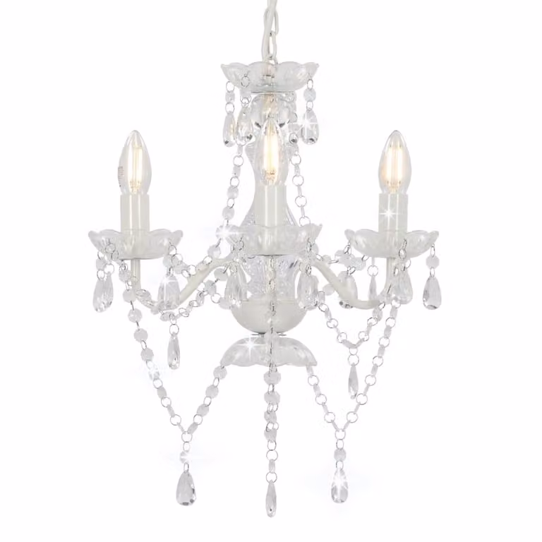 The Living Store Lampadario con perle bianco rotondo 3×E14