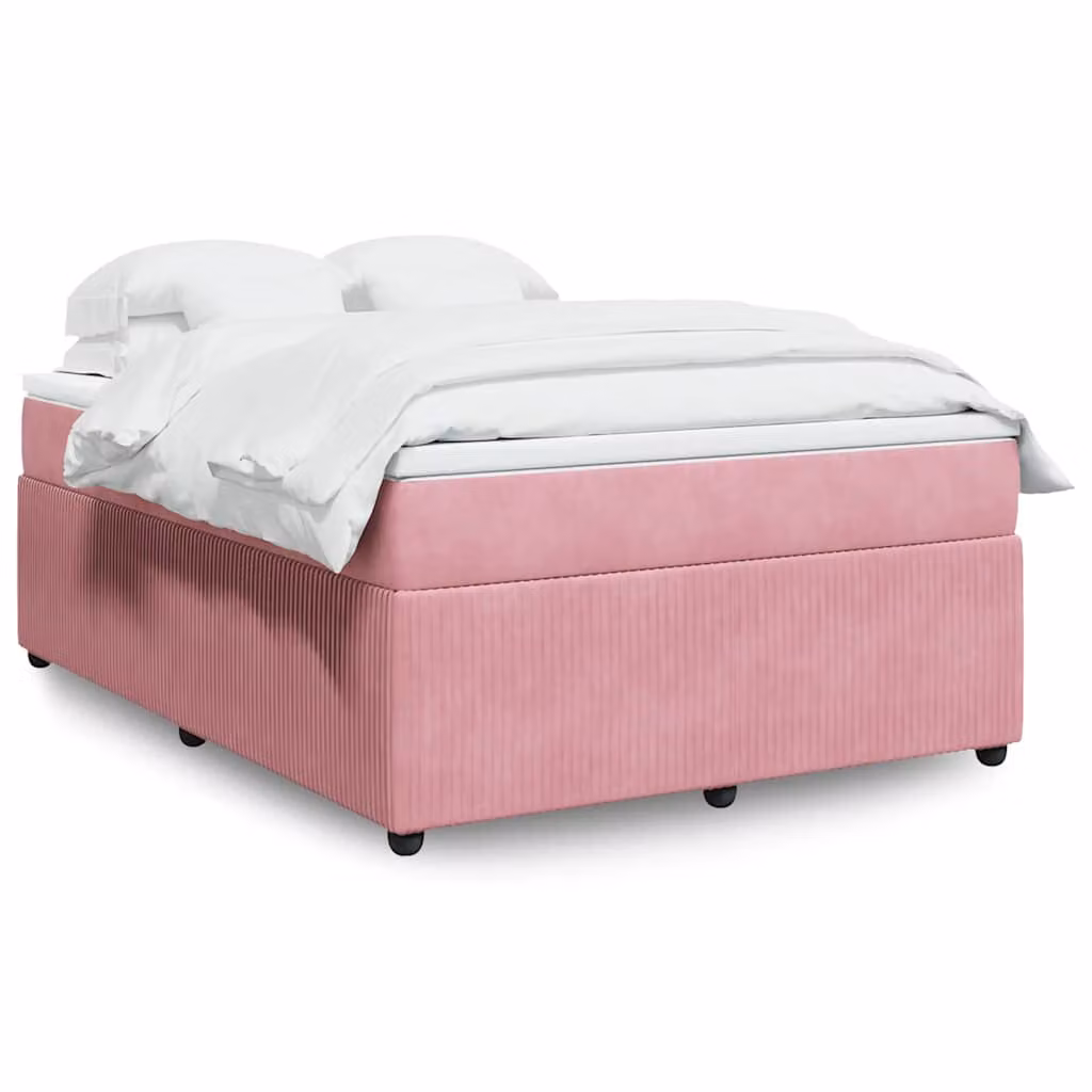 vidaXL Giroletto a Molle con Materasso in Velluto Rosa, L/P/H: 140 x 190 cm