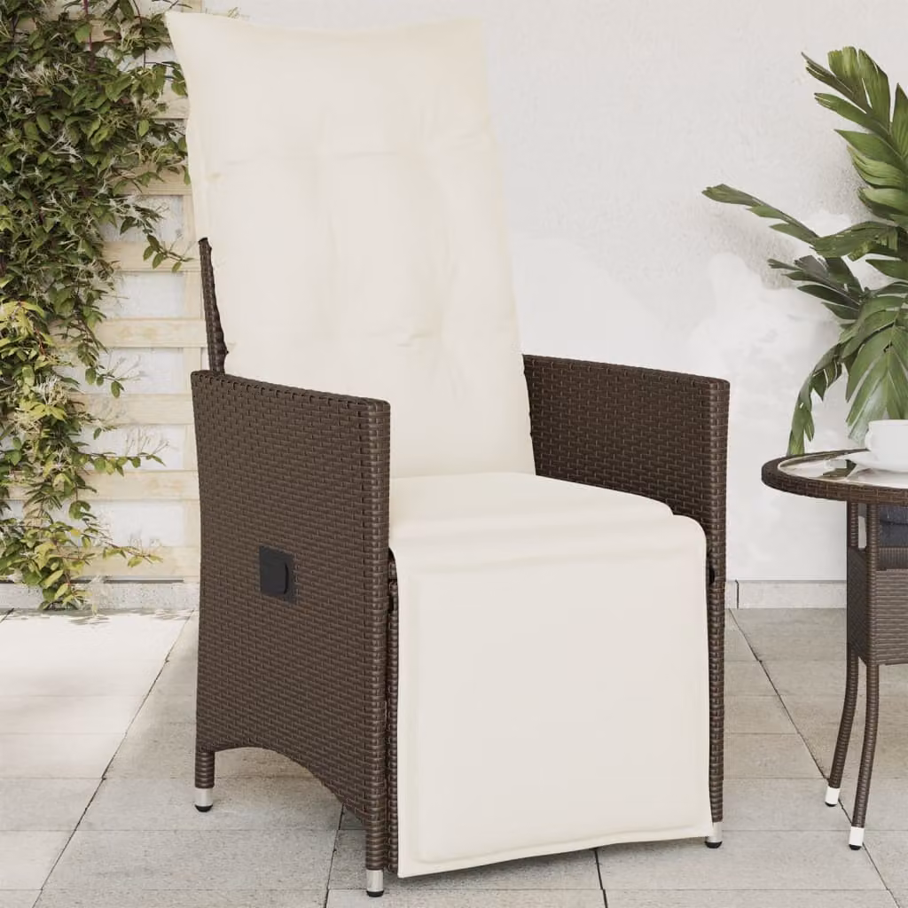 Sedia reclinabile da giardino con cuscini vidaXL in polyrattan e metallo marrone