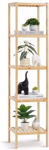 Scaffale Angolare VEVOR in Bambù con 5 Ripiani, Mobile Multifunzionale Autoportante per Libri e Piante, Colore Beige/Marrone, L/P/H: 33 x 33 x 147 cm