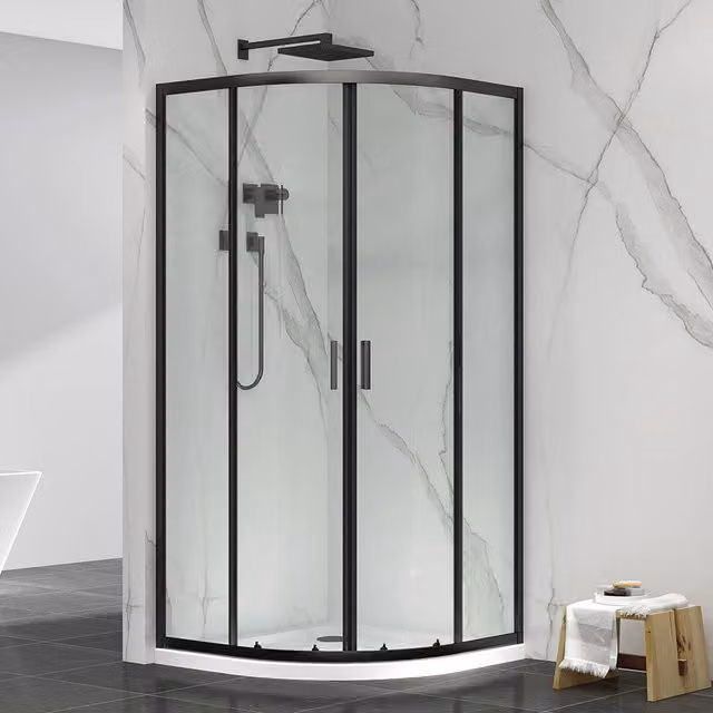 Box doccia semicircolare Tay nero con cristallo trasparente scorrevole L/P: 90 x 90 cm, H: 195 cm