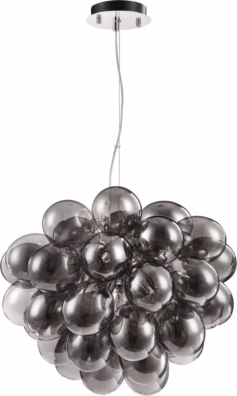Lampadario Contemporaneo Balbo Metallo Nichel 8 Luci Diffusori Fume