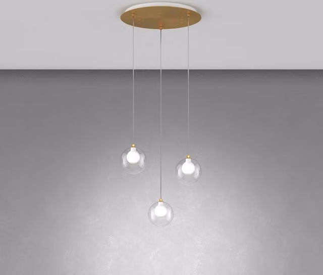 Lampadario Contemporaneo Inside Metallo Ottone Vetro Bianco 3 Luci G9