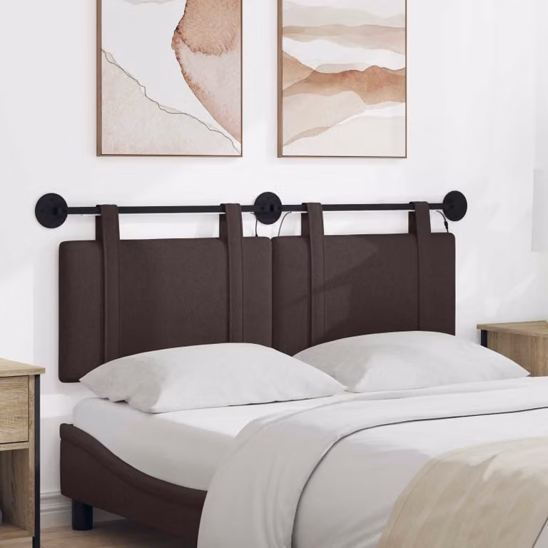 Testiera per letto sospesa vidaXL in tessuto marrone con illuminazione integrata e pannello imbottito