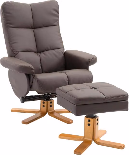 Poltrona relax con poggiapiedi e vano， 80x86x99 cm， PU， legno， marrone， 360°