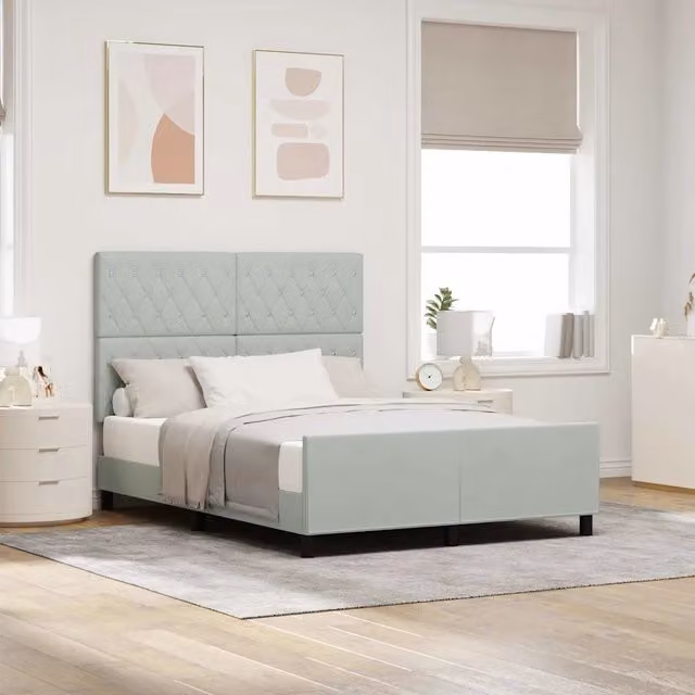 Letto a molle con testiera-Rete con Testiera Grigio chiaro 160 x 200 cm Velluto