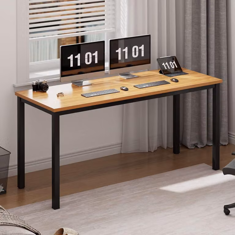 Scrivania 120x60 cm Teak e nero Postazione di lavoro per l'ufficio domestico