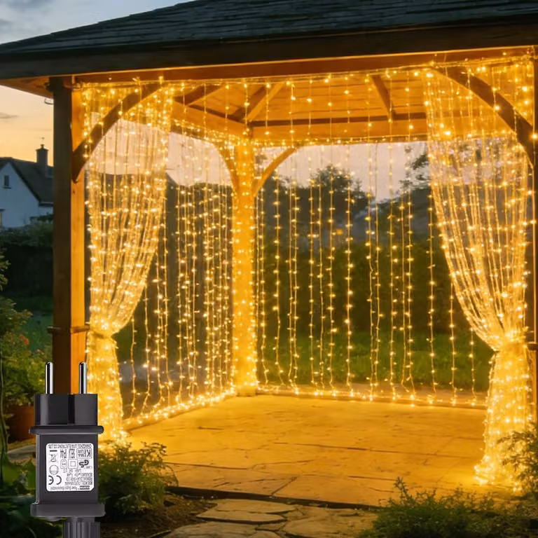 Tenda luminosa a LED, 600 LED, 6x3 metri, grado di protezione IP65, 8 modalità, timer, luce bianca calda