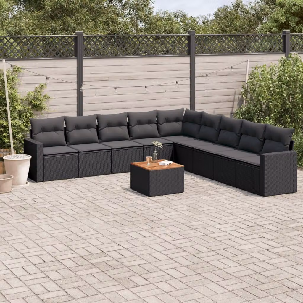 Maison Exclusive - Set da giardino 10 pezzi con cuscini in polyrattan nero