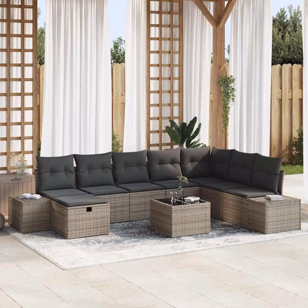 Maison Exclusive - Set da giardino composto da 9 pezzi, divano, colore grigio, realizzato in rattan sintetico