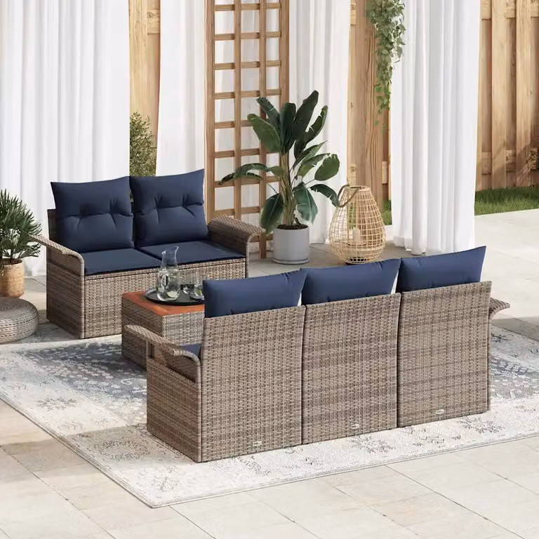 Set Divano da Giardino vidaXL 6 Pezzi a Forma di L Grigio con Cuscini e Tavolino, Struttura in Acciaio e Polyrattan per Terrazza e Balcone