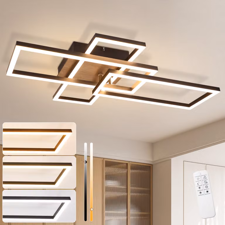 ZMH LED lampada a soffitto 64CM plafoniera 36W lampada soggiorno dimmerabile nero legno lampada camera da letto con telecomando per sala da pranzo