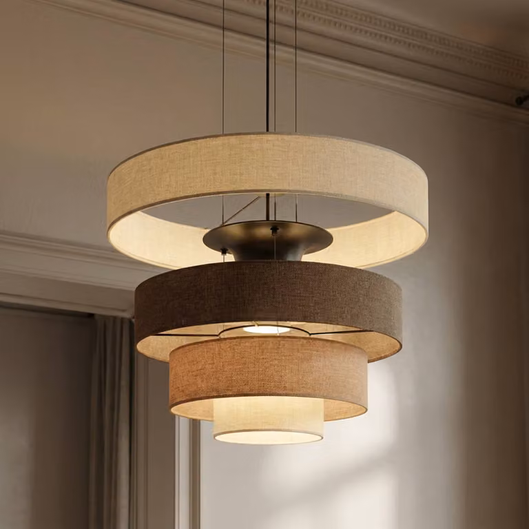 Lampada a sospensione Peldano Lucande, dimmerabile, Marrone / Ruggine, Soggiorno / Sala da pranzo, Tessuto / Stoffa / Seta, Moderno, Lampada a sospensione