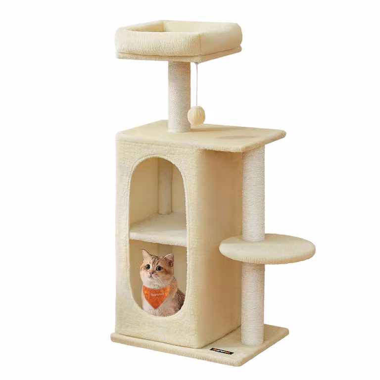 Albero per Gatti con 2 Grotte Tiragraffi, Beige