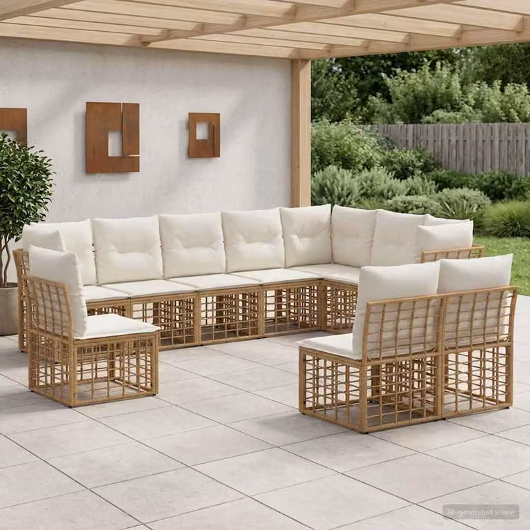 Set di divani da esterno a L vidaXL in stile moderno con struttura in metallo e cuscini inclusi, colori beige e marrone