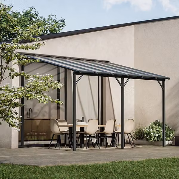 Pergola da parete Pergofrance Harmonie in alluminio e policarbonato, colore Antracite, L: 400 cm, P: 300 cm, H: 280 cm