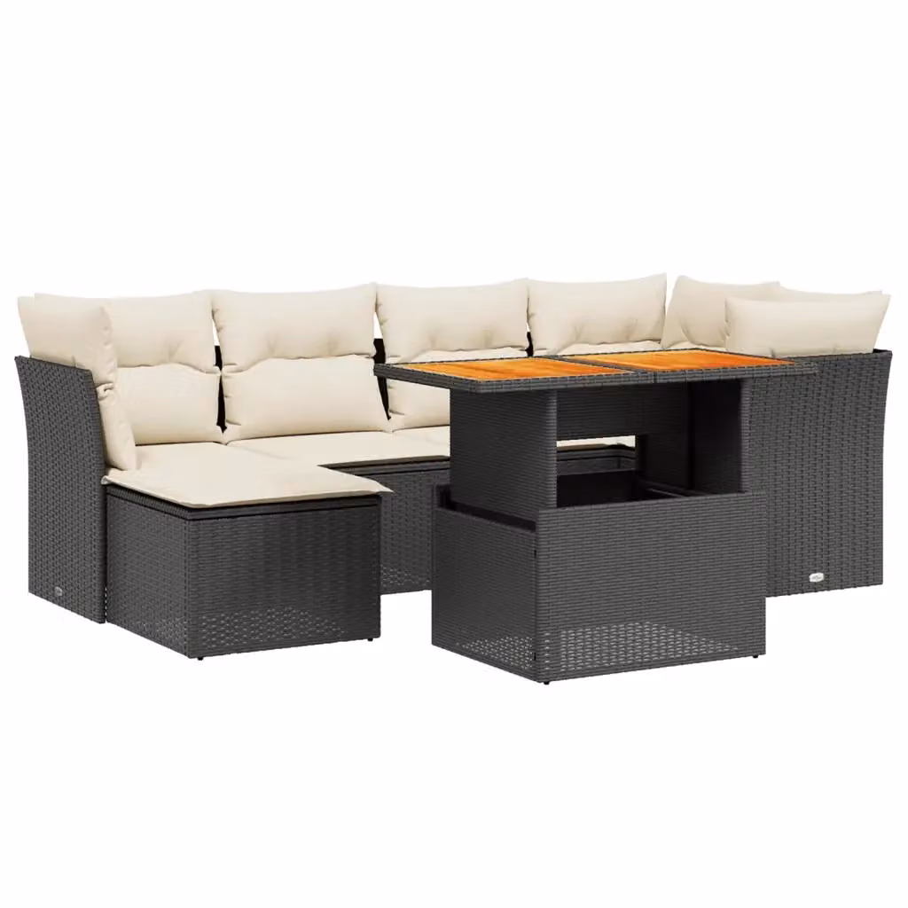 Set di divani da giardino vidaXL in polyrattan nero con 7 pezzi, inclusi cuscini e tavolino da esterno – 2