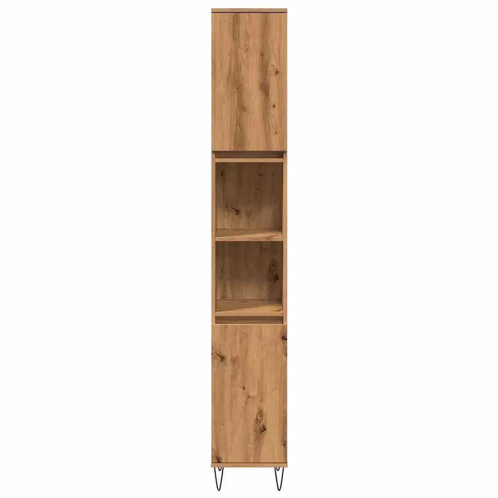 Mobiletto da bagno classico HELLOSHOP26 in legno di rovere marrone con ante a battente e ripiani interni, sospeso, L: 30 cm, P: 30 cm, H: 190 cm – 2