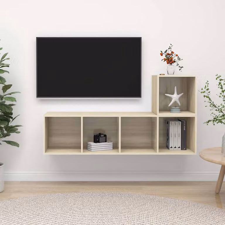 Set di mobili TV da parete vidaXL in legno MDF color rovere, 2 pezzi, stile minimalista per soggiorno