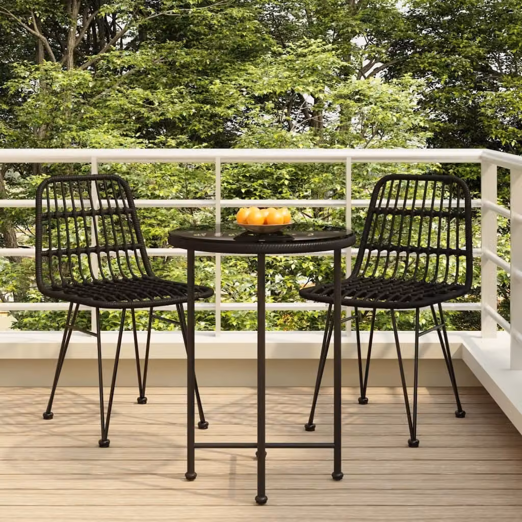 The Living Store Set da pranzo da giardino 3 pezzi in poly rattan nero