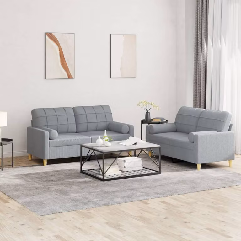 Maison Exclusive - Set divano a 2 posti con cuscini in tessuto grigio chiaro
