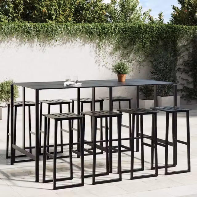 Set Bar da Giardino vidaXL in Acciaio Verniciato a Polvere Nero 9 Pezzi
