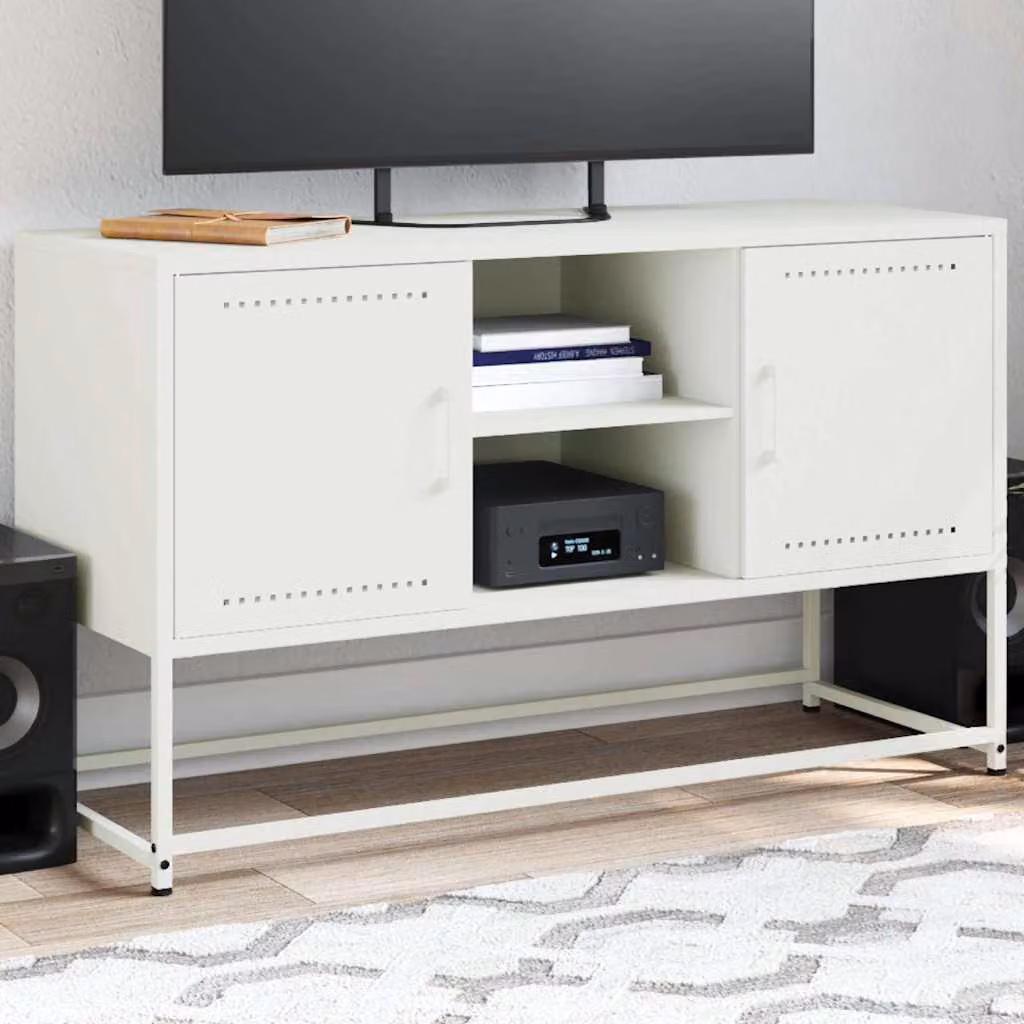 Mobile TV vidaXL in metallo bianco con stile industriale L/P/H: 100,5 x 39 x 60,5 cm