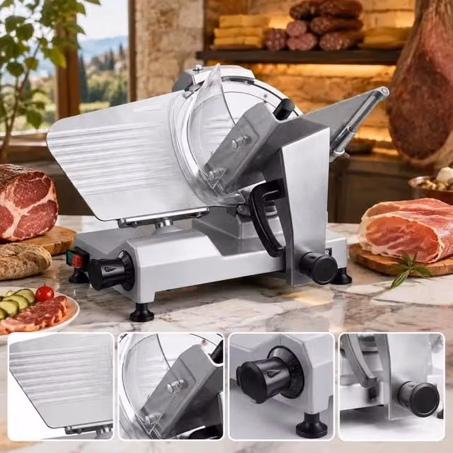 Affettatrice Elettrica Per Carne, Affettatrice Per Prosciutto 240 W Spessore Di Taglio Regolabile Da 0-12 Mm, Lama In Acciaio Al Carbonio 250 Mm, Salsicce Pane Formaggio Salumi Prosciutto